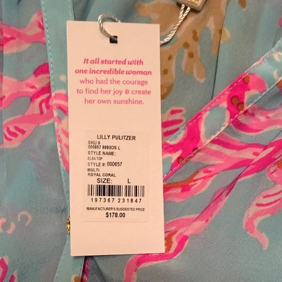 Lilly Pulitzer Elsa Vibrant Pink and Blue Top - Picture 3 of 5